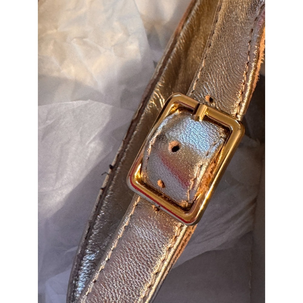 Lilly Pulitzer Kristin Wedge 8.5 Sandals Gold Metallic Leather Slingback OpenToe - Picture 11 of 15